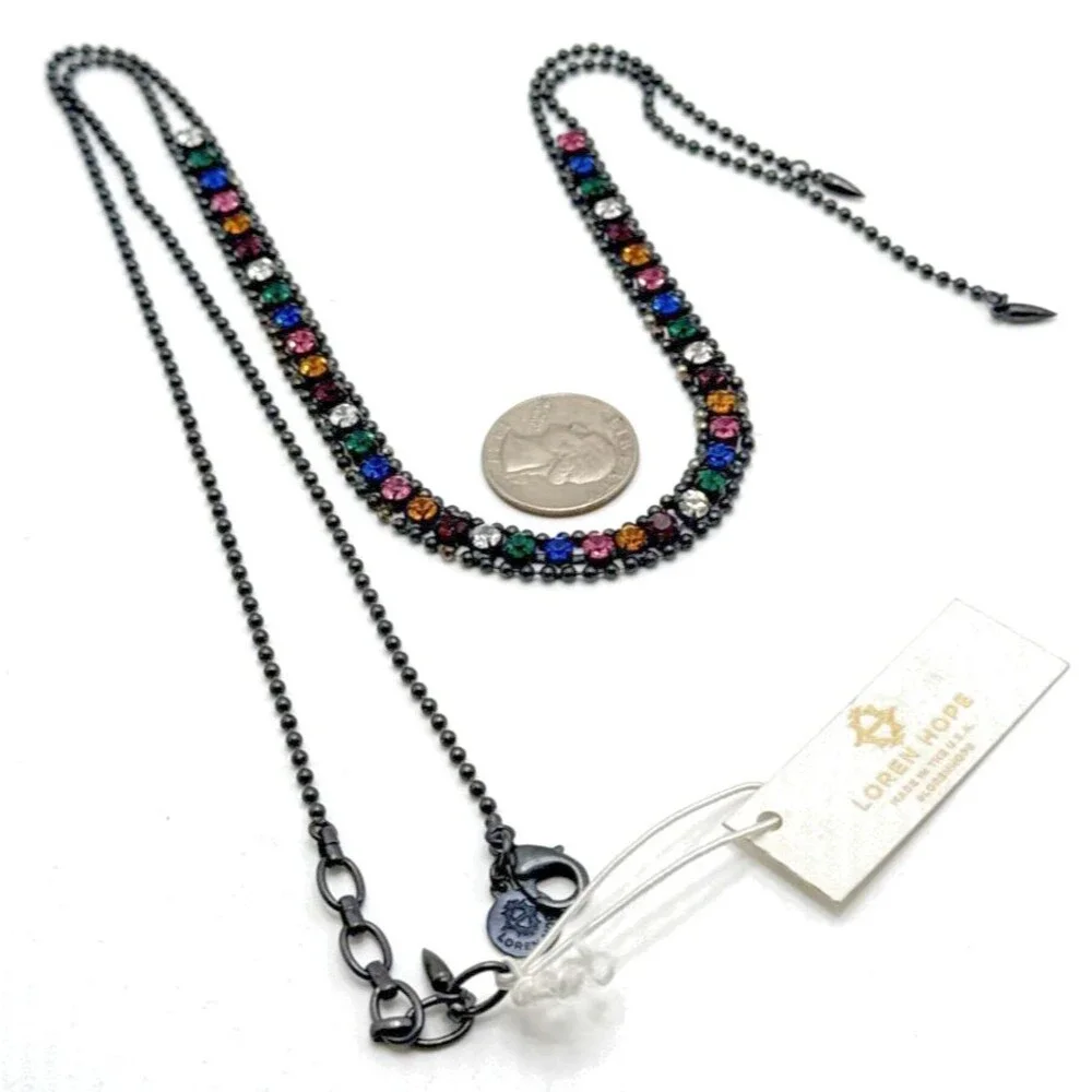 New LOREN HOPE Multicolor Crystal Rhinestone Y-Drop Necklace 18-20